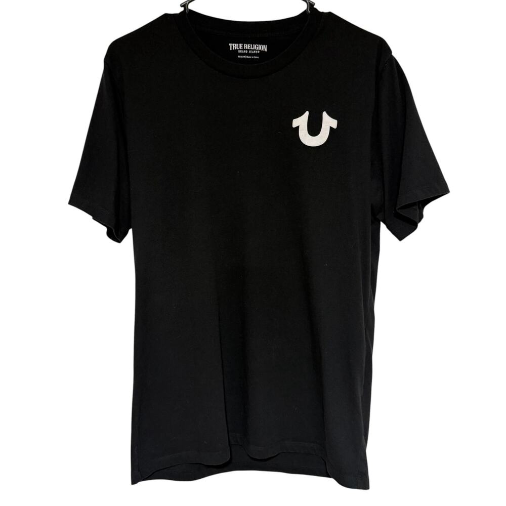TRUE RELIGION Black Graphic T Shirt Size Medium Crew Neck Short Sleeve Casual